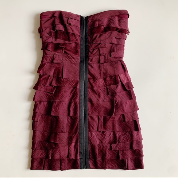 BCBG Max Azria NWT Brandie Ruffle Bodycon Dress Burgundy Formal Size 6 - Picture 2 of 7